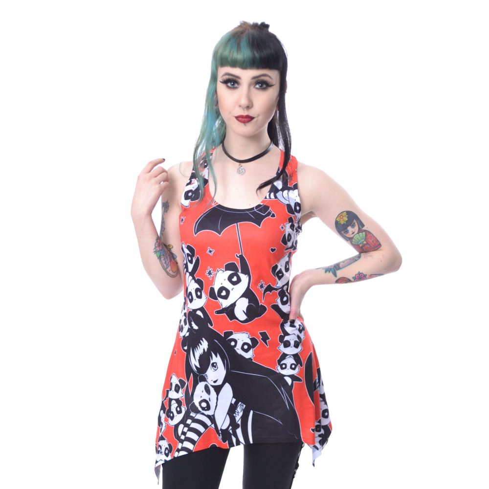Heartless - MISS PANDA LACE PANEL Mouwloze top - Rood/Zwart